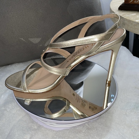 STUART WEITZMAN Womens Gold Slingback Soiree 100 Stiletto Heeled Sandal 7 M - Picture 2 of 10